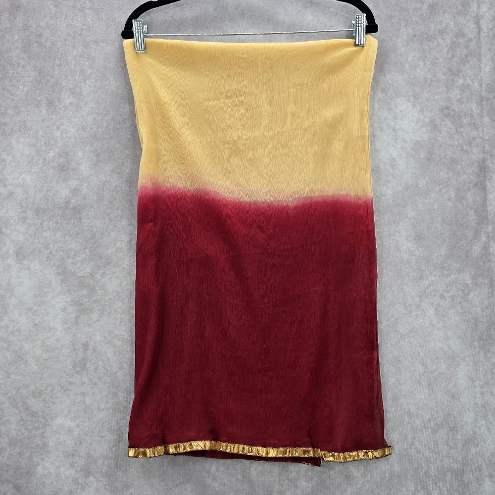 Red Tan Gold Lace Ombre Long‎ Indian Dupatta Shawl Scarves Wrap Scarf 84x32